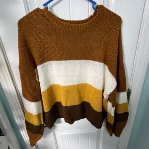 Rue21 Brown, White, and Yellow Striped Sweater